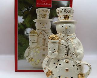 Limited Edition Lenox Florentine And Pearl Snowman Lit Figurine