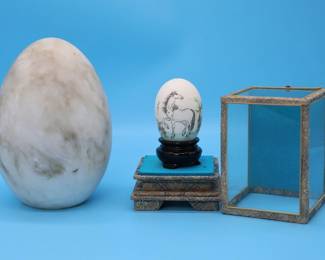 Vintage Marble Egg And Hand Painted Egg