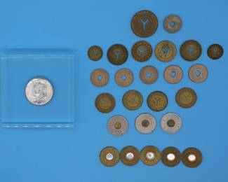 1964 Silver Liberty Half Dollar And Vintage NYC Transit Tokens