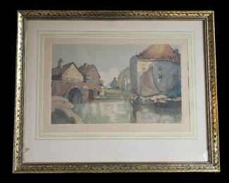 Vintage Handcolored Etching
