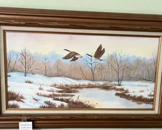 Canada Geese Winter Scene original signed painting