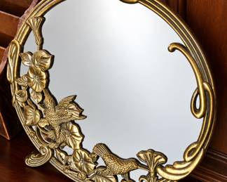 Vintage Brass Bird Motif Mirror