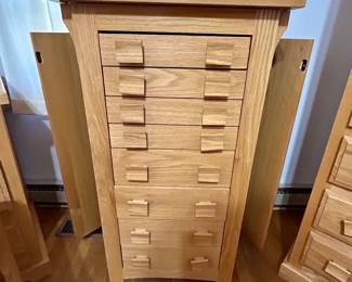 custom-built pine jewelry armoire