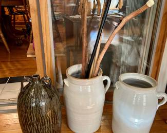 vintage stoneware crocks and jug