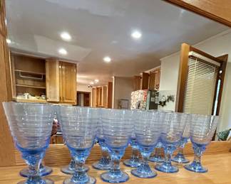 Vintage Pale Blue Ribbed Glass Goblets