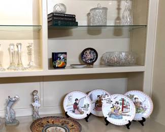 Asian plates by Behm, Lladro collectible, Crystal bowls, vases, candleholders
