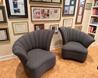 (2) Hollywood Regency Clam-Shell Chairs - Dark Grey