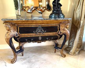 Vintage Maitland-Smith Royal Boulle Marquetry Commode with Marble Top - This statement piece is the epitome of timeless grandeur.  52"W x 28"D x 37"H