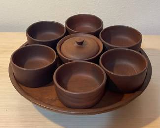 Rosario Woodturning 9 Piece Set Bowls With Lazy Susan