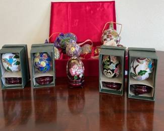 Vintage Cloisonn Enamel Ornaments And Eggs