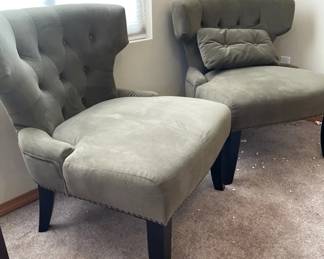 Pair Of Sage Green Tufted Armless Chairs