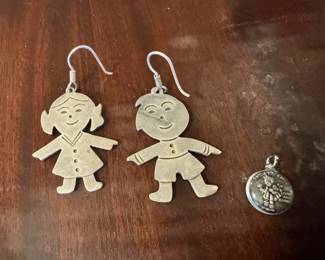 Sterling Silver Earrings With Costume Pendant