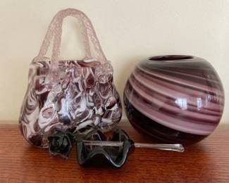 Blown Glass Purse Vase And Rose