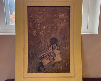 TP Waldron 1971 Fabric Print Of A Young Girl With Pigtails