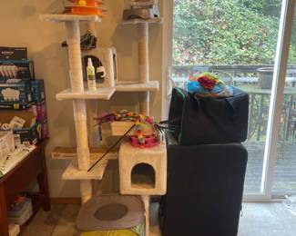 Miscellaneous Cat Supplies Including Tree Toys And Carriers Cat Tree Is 68 In Tall
