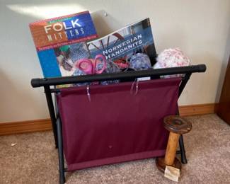 Yarn With Knitting Books And Vintage Bobbin