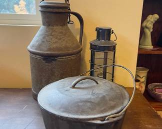 Vintage Cast Iron Pot Metal Milk Or Creamer Jug  Lantern