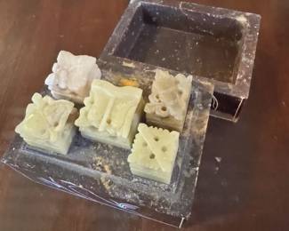 Soapstone Carved Stamp Set In Box