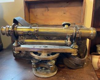 Vintage Brass Surveyors Level  Wooden Box