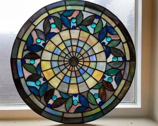 TiffanyStyle Round Stained Glass Shallow Dish