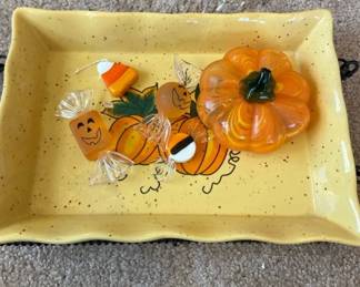 Vanson Serving Tray With Blown Glass Pumpkin And Candy Art