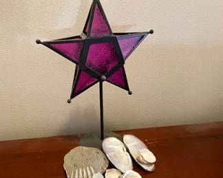 Purple Glass Star Tealight Stand  Seashells