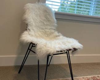 Dark Brown Rattan Wicker Style Chair With Faux Fur Chair Cover