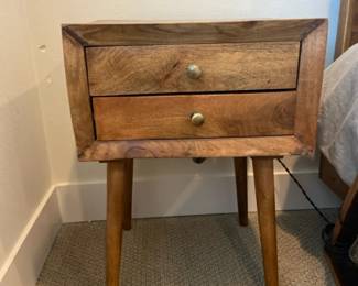 Mid century Modern Style Wood Night Stand With Charging Ports