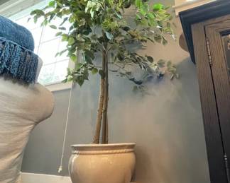 6ft Artificial Ficus Tree With Ceramic Pot  Plant Stand