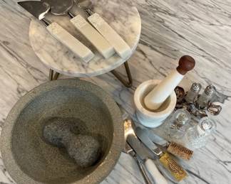 Mortar And Pedestal Cheese Plate With Cheese Knives Misc