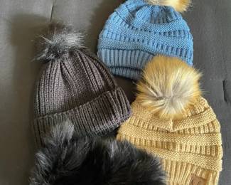 CC Beanie Hats With Pom Poms Black Knit Hat  Fur Headband