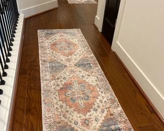 Pair Of Distressed Medallion Patterned Machine Washable Runner Rugs