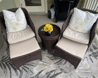2 Chairs And Table With Pull Out Foot Rest Plus More