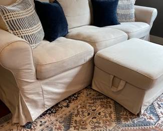 Restoration Hardware Off White 3 Seater Sofa  Ottoman With Decorative Pillows