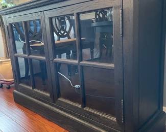 Restoration Hardware Black Wood SideboardBuffet Table With Glass Doors