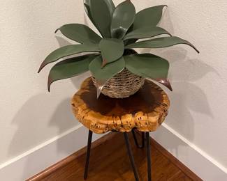 Rustic Live Edge Wood Plant StandTable  Artificial Plant