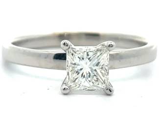 1.01 Carat Natural Diamond Princess Solitaire Engagement Ring in 14k White Gold