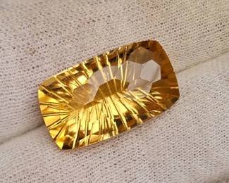 18.08 Carat Natural Golden Citrine Fancy Cut with Honeycomb Faceted Table