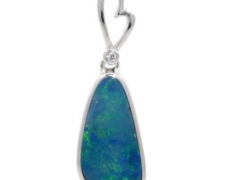 Free Form Opal & Diamond Heart Halo Drop Pendant