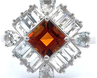 NEW! Citrine & Cubic Zirconia Baguette Ballerina Cocktail Ring