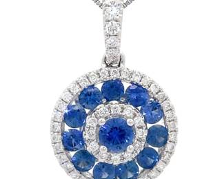 NEW! 1.20 Carat Very Fine Quality Natural Sapphire & Diamond Pendant in 18k White Gold