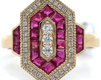 NEW! Antique Art Deco Style Natural Diamond & Ruby Ring in 14k Yellow Gold