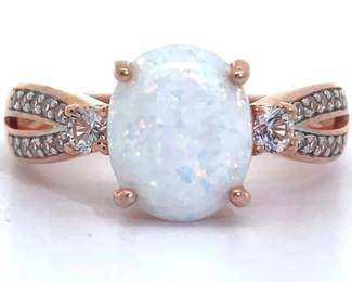 White Opal & Natural Diamond Split Shank Ring