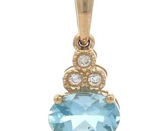 NEW! Natural Aquamarine & Diamond East-West Pendant in 14k Yellow Gold