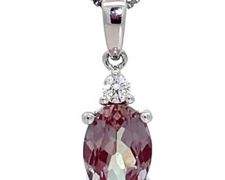 NEW! Color-Changing Alexandrite & Diamond Two-Stone Pendant in 14k White Gold
