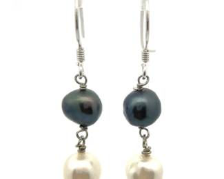 Two-Tone Freshwater Pearl Drop Shepherd's Hook Earrings