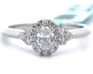 NEW! 0.50 Carat Diamond Oval Halo Ring in White Gold