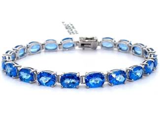 Johnny Wang Glacier Blue Topaz Oval Tennis Bracelet 