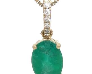 NEW! Oval Natural Emerald & Diamond Bail Drop Pendant in 14k Yellow Gold
