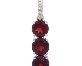 Natural Red Garnet & Diamond Bail Linear Bar Pendant in 14k White Gold